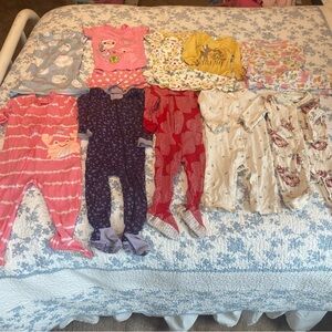 Toddler Girl Pajama Bundle Size 12-18 Months Carter’s, Burt’s Bees, Gerber